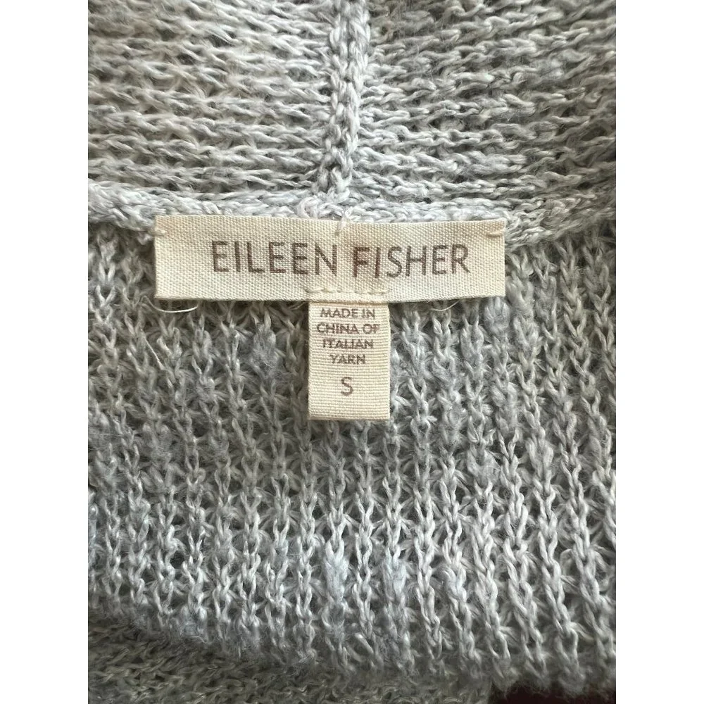 Eileen Fisher Open Front Long Tunic Knit Top Short Sleeves Cream Size S
